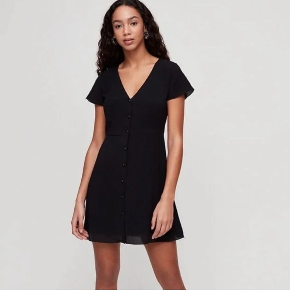 Wilfred Nazaire Black A-line Mini Dress with Flutter Sleeves